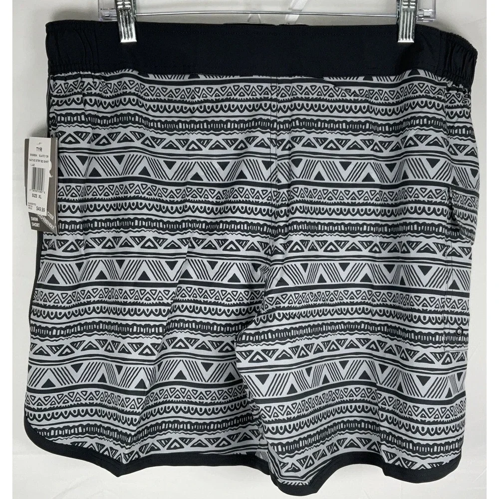 NWT Men's TYR Lined Native Stripe Black & Gray Board‎ Shorts Swimming Trunks XL